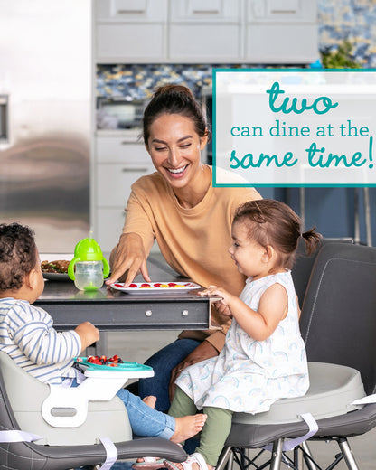 Infantino Grow-With-Me 4-in-1 Booster Seat-Converts Into Infant & Toddler Booster Seat-Two Can Dine-With Dishwasher Safe & Removable Meal Tray-3 Point Harness-For 6 to 36M-Teal & Grey