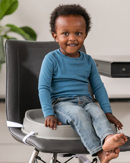 Infantino Grow-With-Me 4-in-1 Booster Seat-Converts Into Infant & Toddler Booster Seat-Two Can Dine-With Dishwasher Safe & Removable Meal Tray-3 Point Harness-For 6 to 36M-Teal & Grey