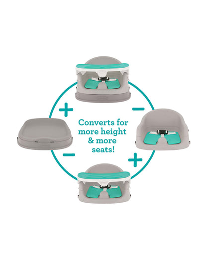 Infantino Grow-With-Me 4-in-1 Booster Seat-Converts Into Infant & Toddler Booster Seat-Two Can Dine-With Dishwasher Safe & Removable Meal Tray-3 Point Harness-For 6 to 36M-Teal & Grey