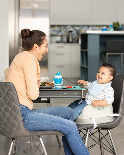 Infantino Grow-With-Me 4-in-1 Booster Seat-Converts Into Infant & Toddler Booster Seat-Two Can Dine-With Dishwasher Safe & Removable Meal Tray-3 Point Harness-For 6 to 36M-Teal & Grey
