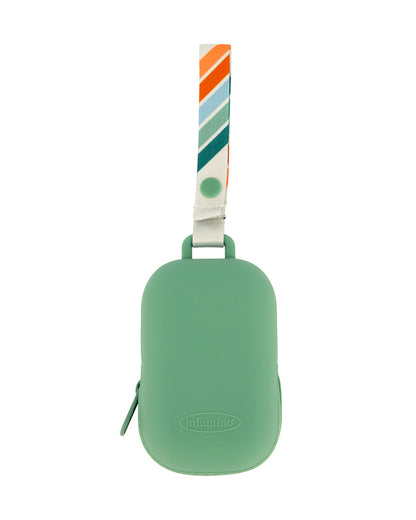 Infantino Pacifier Holder Pod-With Secure Zip Closure-Holds Upto 2 Pacifiers-Easily Attaches to Strollers or Diaper Bags-Silicone Material-Sea Green
