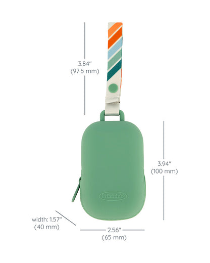 Infantino Pacifier Holder Pod-With Secure Zip Closure-Holds Upto 2 Pacifiers-Easily Attaches to Strollers or Diaper Bags-Silicone Material-Sea Green