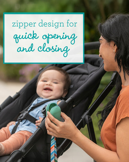 Infantino Pacifier Holder Pod-With Secure Zip Closure-Holds Upto 2 Pacifiers-Easily Attaches to Strollers or Diaper Bags-Silicone Material-Sea Green