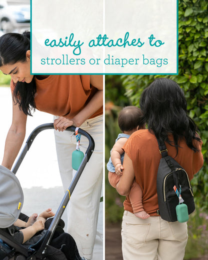 Infantino Pacifier Holder Pod-With Secure Zip Closure-Holds Upto 2 Pacifiers-Easily Attaches to Strollers or Diaper Bags-Silicone Material-Sea Green