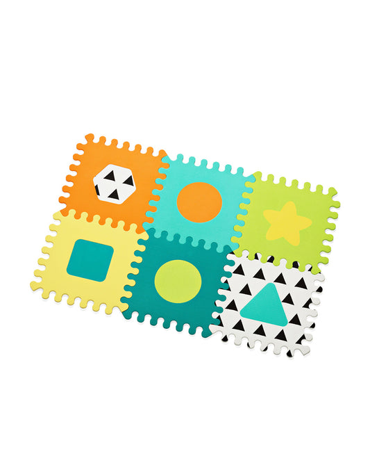 Infantino Puzzle Multicolor Playmat-Pop out Shapes and Textured-Includes 6 Soft EVA Foam Tiles-0M+