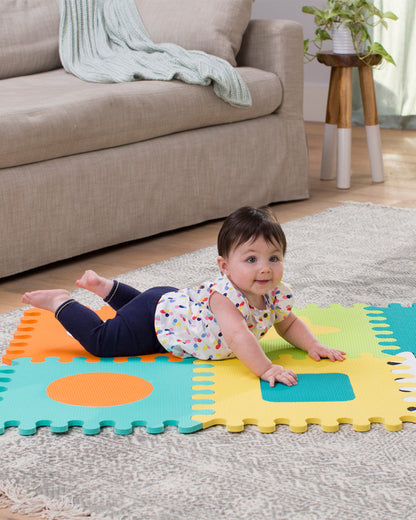 Infantino Puzzle Multicolor Playmat-Pop out Shapes and Textured-Includes 6 Soft EVA Foam Tiles-0M+