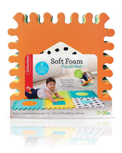 Infantino Puzzle Multicolor Playmat-Pop out Shapes and Textured-Includes 6 Soft EVA Foam Tiles-0M+