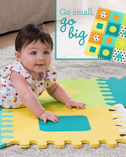 Infantino Puzzle Multicolor Playmat-Pop out Shapes and Textured-Includes 6 Soft EVA Foam Tiles-0M+