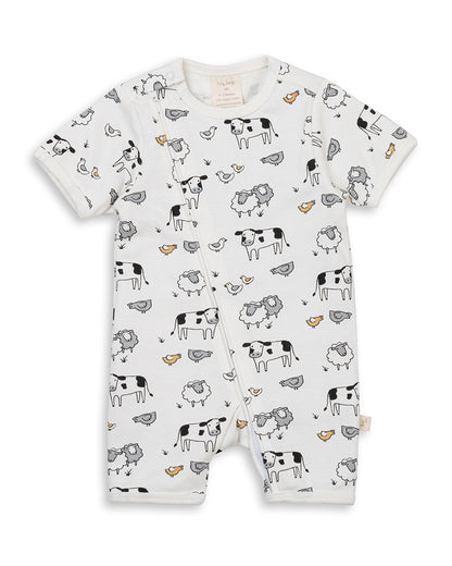 Tiny Twig White Half Romper-100% Organic Cotton-Farmyard Animals-For Infants