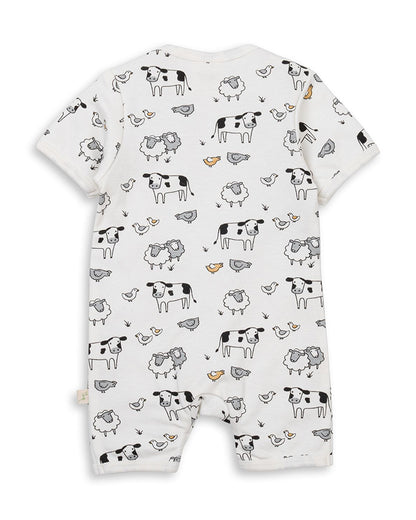 Tiny Twig White Half Romper-100% Organic Cotton-Farmyard Animals-For Infants