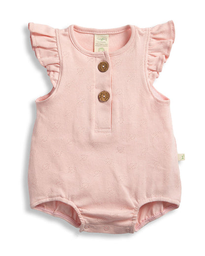 Tiny Twig Pink Bubble Romper-Pointle Cotton Rib-Solid-For Infants