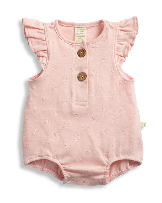 Tiny Twig Pink Bubble Romper-Pointle Cotton Rib-Solid-For Infants