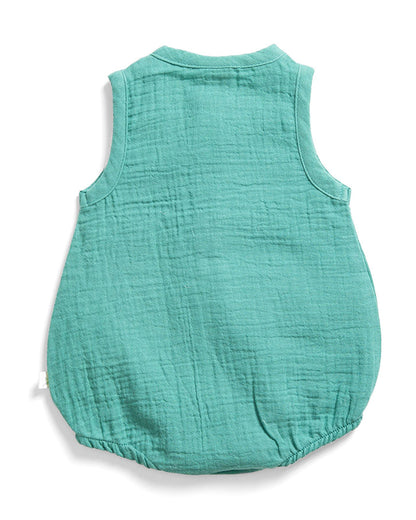Tiny Twig Green Bubble Romper-Crinkle Muslin-Solid-For Infants
