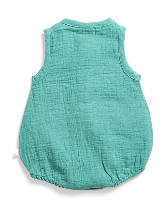Tiny Twig Green Bubble Romper-Crinkle Muslin-Solid-For Infants