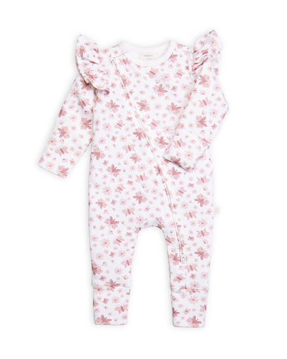 Tiny Twig Pink & White Sleepsuit-100% Organic Cotton-Butterfly-For Infants