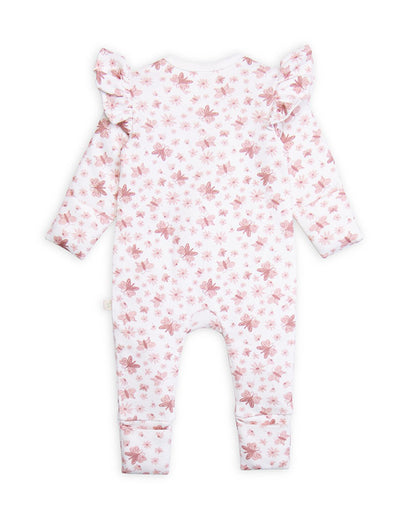 Tiny Twig Pink & White Sleepsuit-100% Organic Cotton-Butterfly-For Infants
