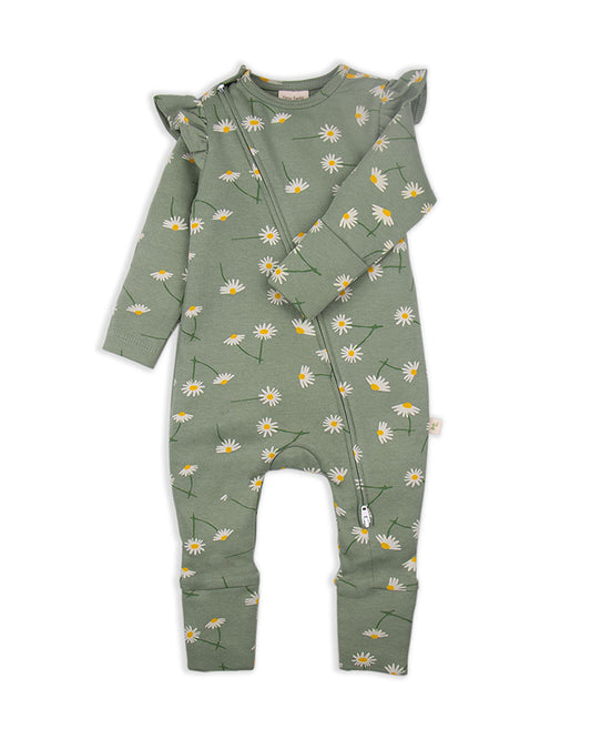 Tiny Twig Green Sleepsuit-100% Organic Cotton-Daisy-For Infants