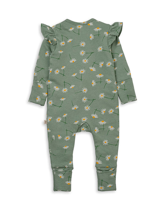 Tiny Twig Green Sleepsuit-100% Organic Cotton-Daisy-For Infants