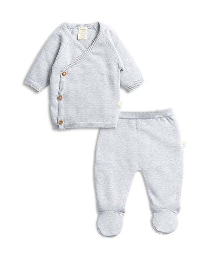 Tiny Twig Grey Kimono Jhabla Set-100% Organic Cotton Knit-Solid-For Infants