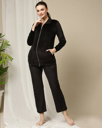 Wobbly Walk Black Maternity Nursing Coord Set-Solid Color-Velvet-Bump Friendly