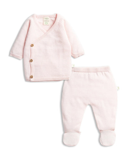 Tiny Twig Pastel Pink Kimono Jhabla Set-100% Organic Cotton Knit-Solid-For Infants