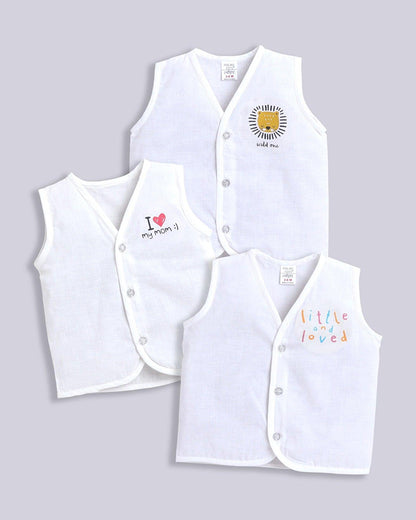 Polka Tots White Jhablas-Cotton-Printed-Pack of 3-For Infants