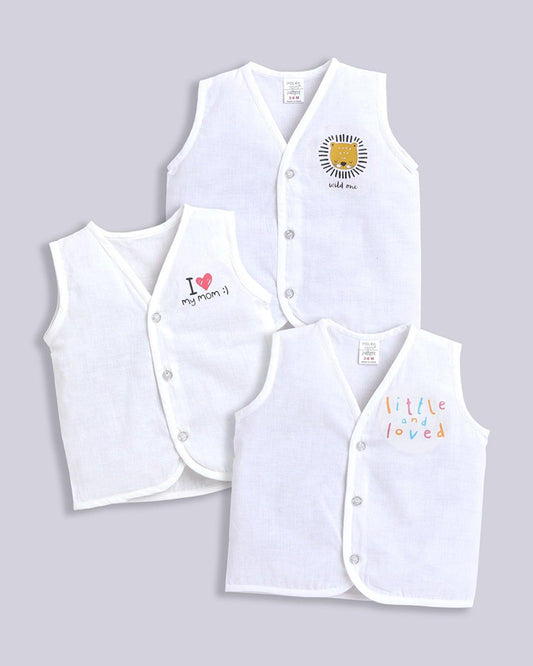 Polka Tots White Jhablas-Cotton-Printed-Pack of 3-For Infants