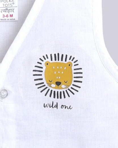 Polka Tots White Jhablas-Cotton-Printed-Pack of 3-For Infants