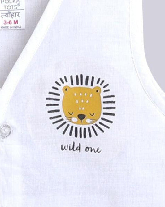 Polka Tots White Jhablas-Cotton-Printed-Pack of 3-For Infants