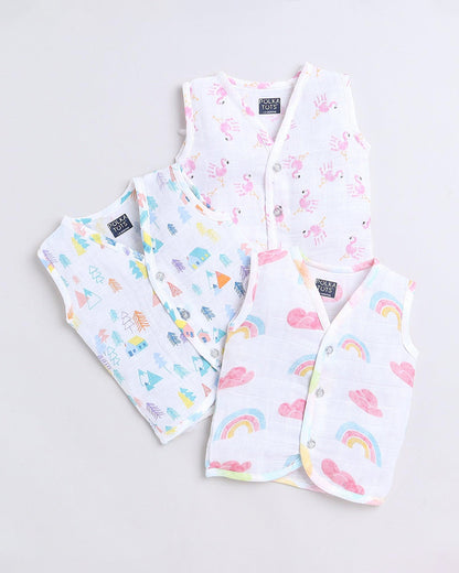 Polka Tots Multicolor Jhabla Vests-Cotton-Printed-Pack of 3-For Infants