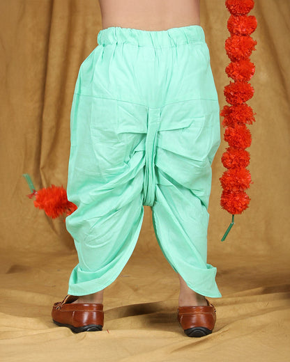 Polka Tots Cyan Green Angrakha Dhoti Set-Cotton-Floral Print-For Infants