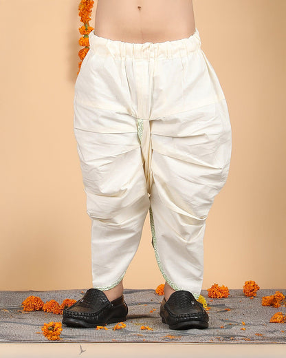 Polka Tots White & Mint Angrakha Dhoti Set-Cotton-Printed-For Infants