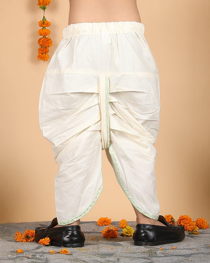 Polka Tots White & Mint Angrakha Dhoti Set-Cotton-Printed-For Infants