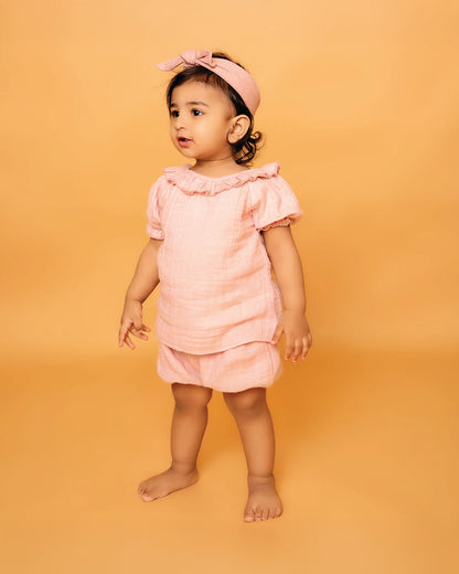 Cot & Candy Blush Pink Top & Bloomer Set-Organic Muslin-Solid-For Infants