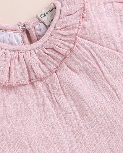 Cot & Candy Blush Pink Top & Bloomer Set-Organic Muslin-Solid-For Infants
