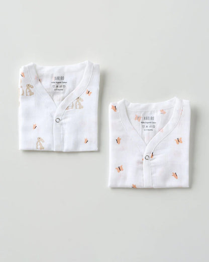 Aariro White Jhablas-100% GOTS Certified Organic Cotton-Honey Bunny-Pack of 2-For Infants