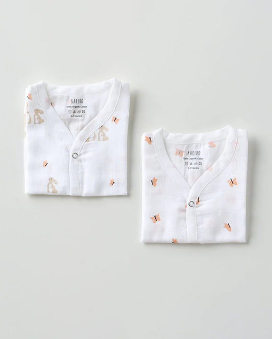 Aariro White Jhablas-100% GOTS Certified Organic Cotton-Honey Bunny-Pack of 2-For Infants