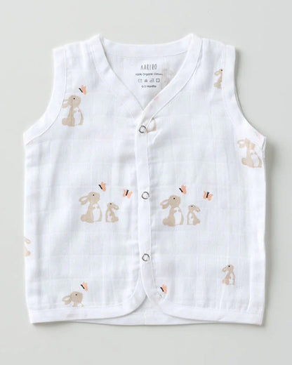 Aariro White Jhablas-100% GOTS Certified Organic Cotton-Honey Bunny-Pack of 2-For Infants