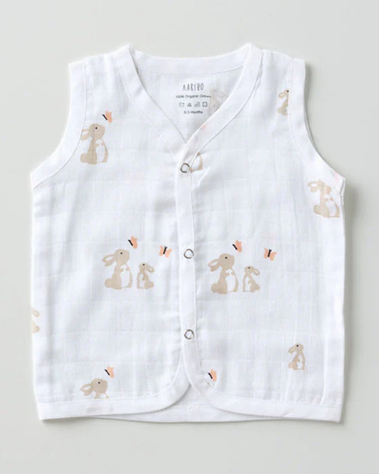 Aariro White Jhablas-100% GOTS Certified Organic Cotton-Honey Bunny-Pack of 2-For Infants