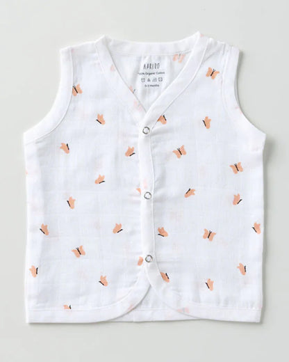 Aariro White Jhablas-100% GOTS Certified Organic Cotton-Honey Bunny-Pack of 2-For Infants