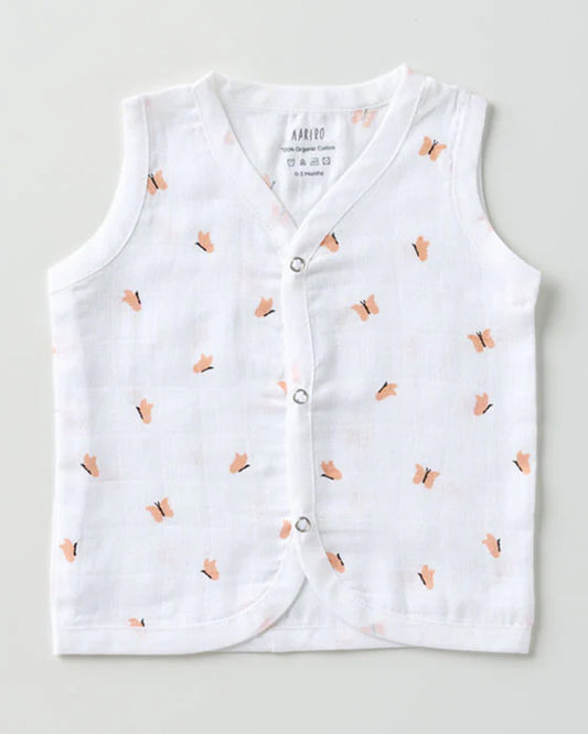 Aariro White Jhablas-100% GOTS Certified Organic Cotton-Honey Bunny-Pack of 2-For Infants