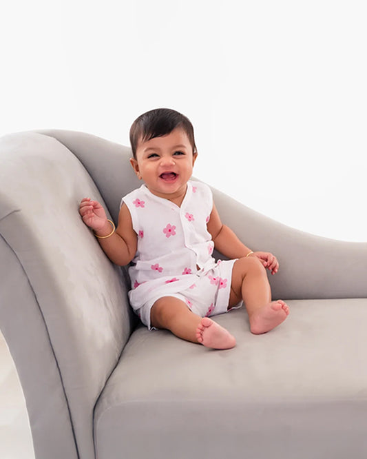 Aariro White Jhablas-100% GOTS Certified Organic Cotton-Honey Bunny-Pack of 2-For Infants