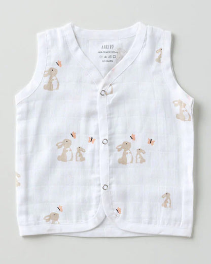 Aariro White & Peach Jhablas-100% GOTS Certified Organic Cotton-Honey Bunny-Pack of 3-For Infants