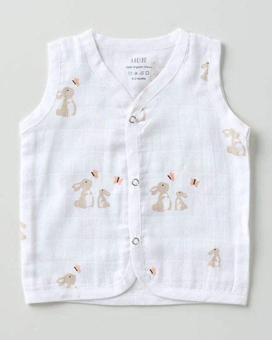 Aariro White & Peach Jhablas-100% GOTS Certified Organic Cotton-Honey Bunny-Pack of 3-For Infants