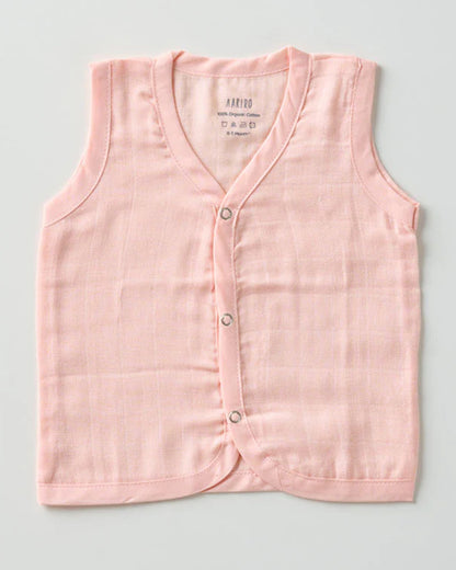 Aariro White & Peach Jhablas-100% GOTS Certified Organic Cotton-Honey Bunny-Pack of 3-For Infants