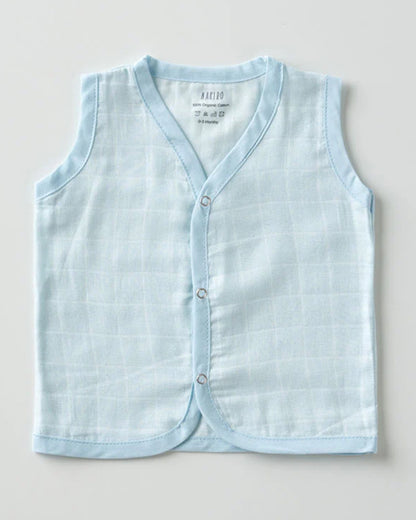 Aariro White & Light Blue Jhablas-100% GOTS Certified Organic Cotton-Under the Sea-Pack of 3-For Infants