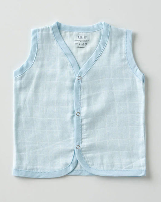 Aariro White & Light Blue Jhablas-100% GOTS Certified Organic Cotton-Under the Sea-Pack of 3-For Infants