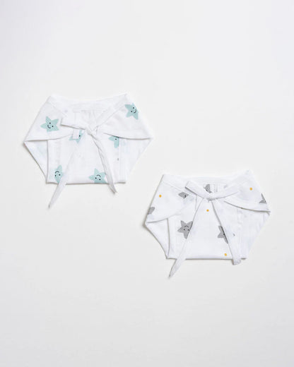 Aariro Mint Smiley Star Cloth Nappy Combo-100% Organic Cotton-Washable & Reusable-Pack of 2
