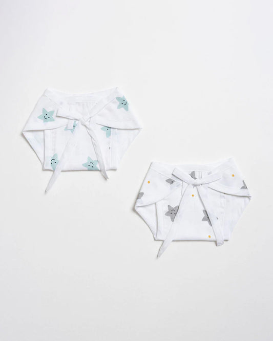 Aariro Mint Smiley Star Cloth Nappy Combo-100% Organic Cotton-Washable & Reusable-Pack of 2