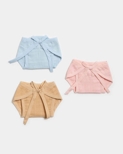 Aariro Blue-Pink-Beige Cloth Nappy Combo-100% Organic Cotton-Washable & Reusable-Pack of 3